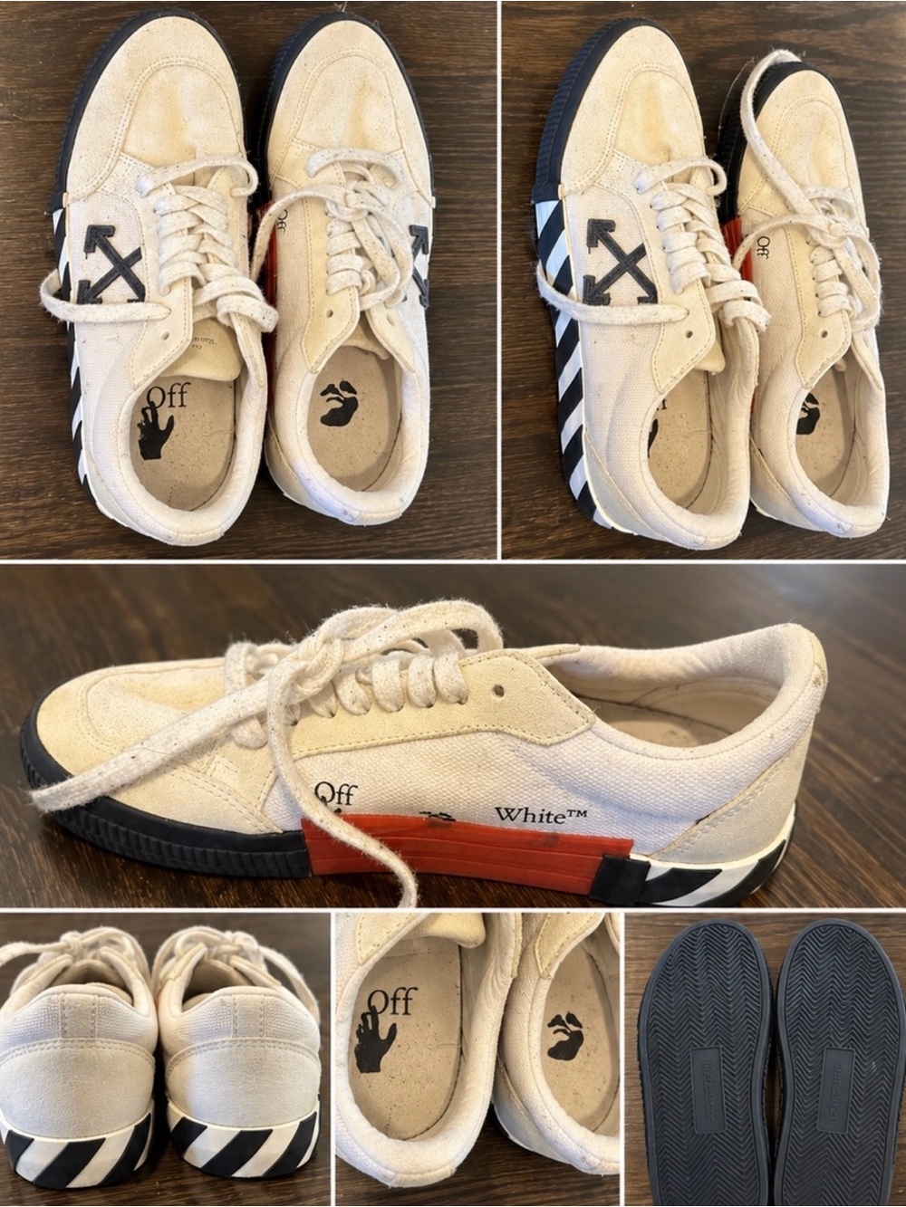 Off-White Low Top Sneakers Cream Black Red – Pre-Owned